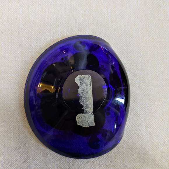 Czeck Cobalt Blue Glass trinket dish with hand painted gold designs - Picture 5 of 6